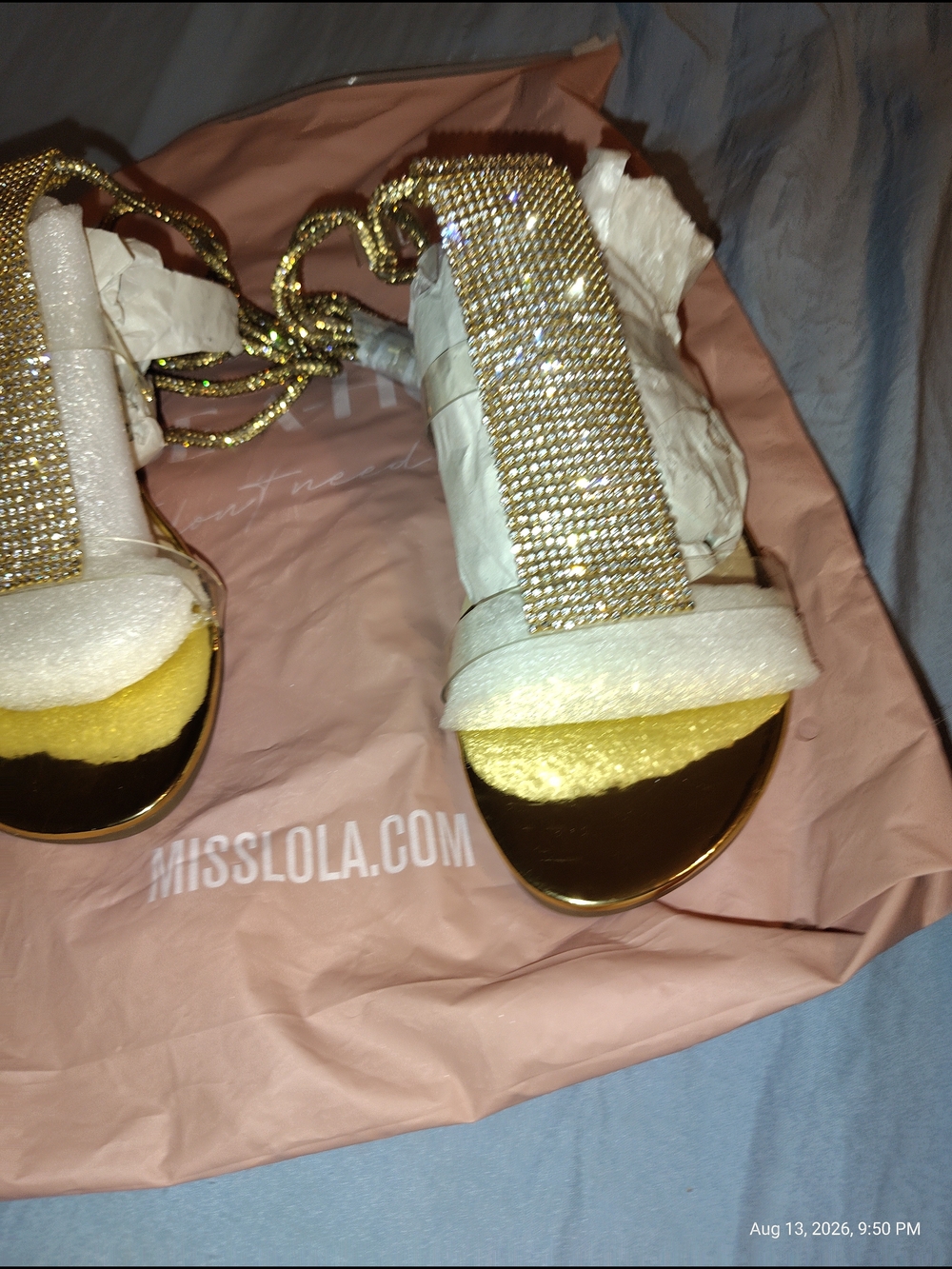 Miss Lola Gold Rhinestone Strap Women’s Sandals